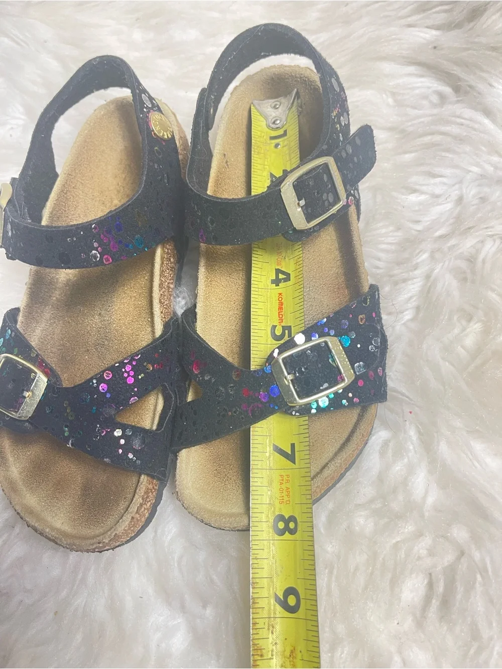 Birkenstock Rio Girls Black Glitter confetti Buckle Sandals USSZ12